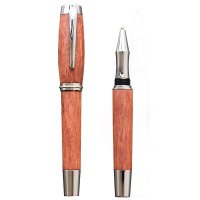 Kuličkové pero Wood Factory Bubinga Silver - Luxusní ručně vyráběné dřevěné pero s gravírovanými iniciálami majitele. Skladem, expedice 1-2 dny.