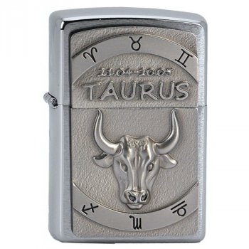Zapalovac ZIPPO#200, Taurus ( Býk ) Emblem, Brushed Chrome - s gravírováním